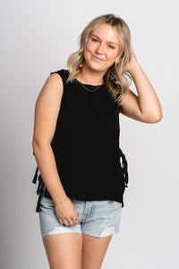 Side tie tank top black - Cute top - Trendy Tank Tops at Lush Fashion Lounge Boutique in Oklahoma City