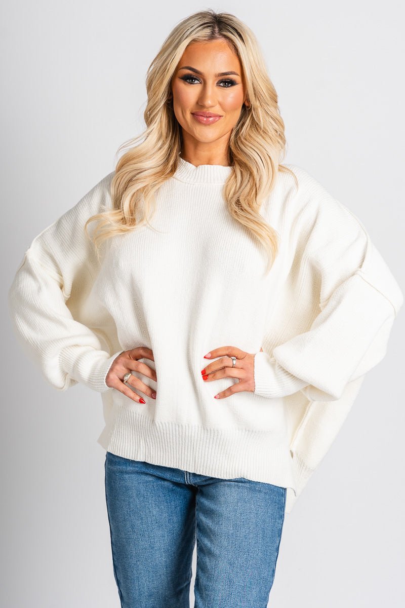 Oversized sweater ivory – Boutique Sweaters | Fashionable Sweaters at Lush Fashion Lounge Boutique in Oklahoma City