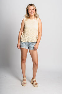 Side tie tank top custard cream - Trendy top - Fashion Tank Tops at Lush Fashion Lounge Boutique in Oklahoma City