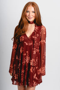 Mesh babydoll dress cinnamon - Affordable dress - Boutique Dresses at Lush Fashion Lounge Boutique in Oklahoma City