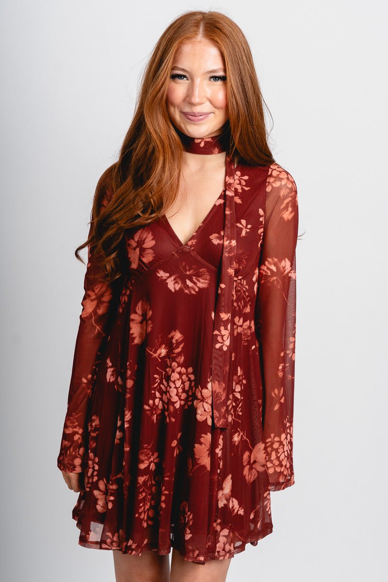 Mesh babydoll dress cinnamon - Affordable dress - Boutique Dresses at Lush Fashion Lounge Boutique in Oklahoma City