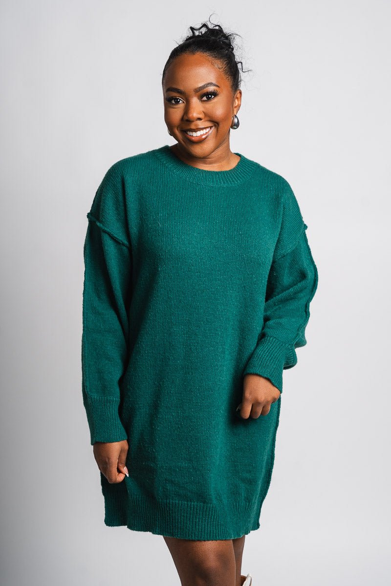 Sweater dress hunter green - Affordable dress - Boutique Dresses at Lush Fashion Lounge Boutique in Oklahoma City