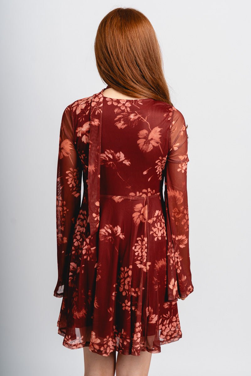 Mesh babydoll dress cinnamon