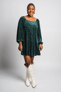 Square neck velvet dress green - Trendy dress - Fashion Dresses at Lush Fashion Lounge Boutique in Oklahoma City