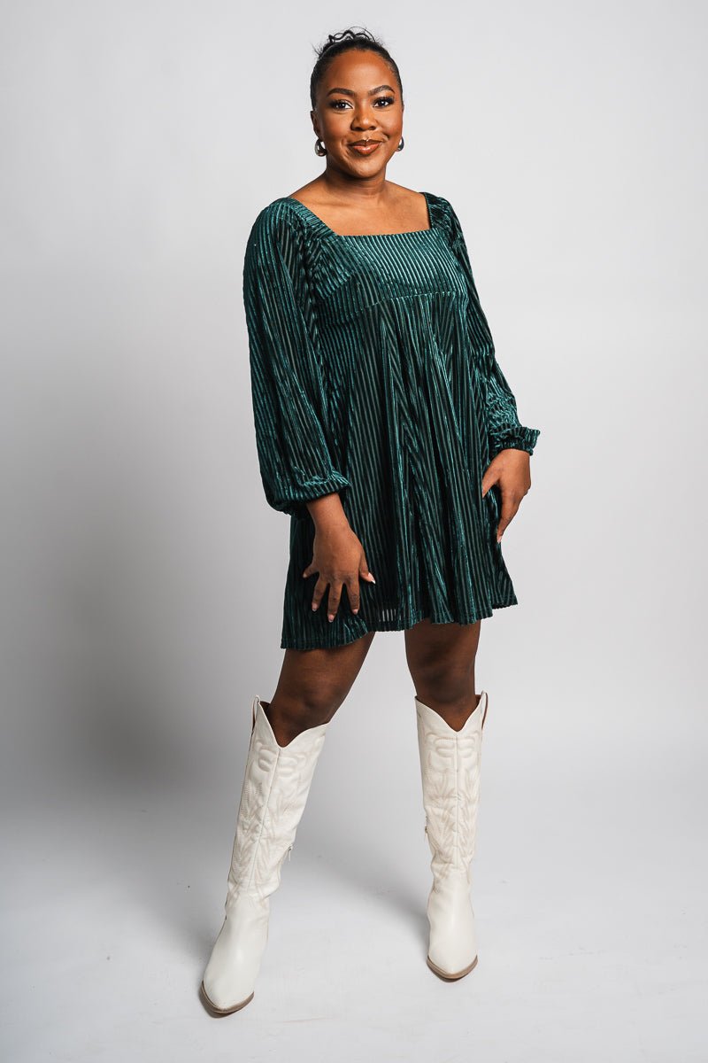 Square neck velvet dress green