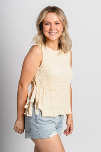 Side tie tank top custard cream - Cute top - Trendy Tank Tops at Lush Fashion Lounge Boutique in Oklahoma City