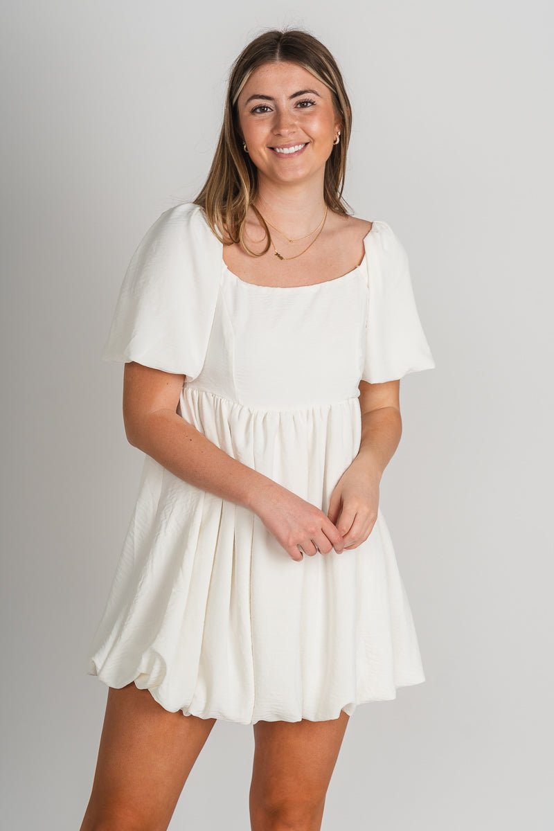 Puff sleeve dress off white - Cute dress - Trendy Dresses at Lush Fashion Lounge Boutique in Oklahoma City