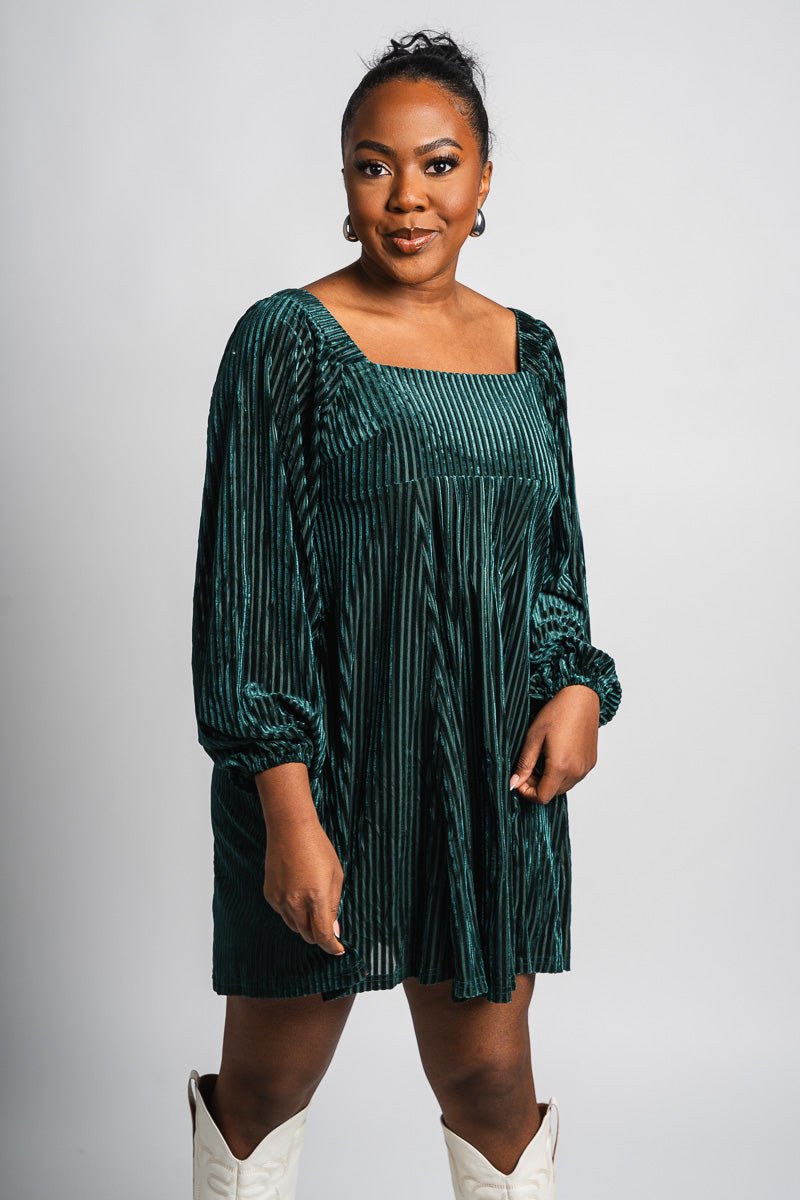 Square neck velvet dress green - Affordable dress - Boutique Dresses at Lush Fashion Lounge Boutique in Oklahoma City