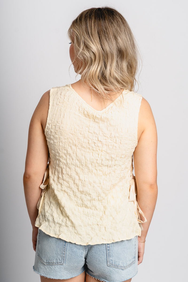 Side tie tank top custard cream