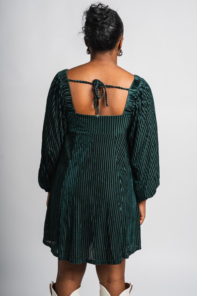 Square neck velvet dress green