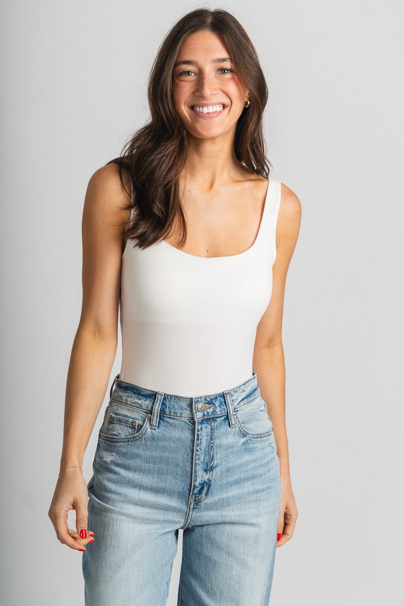 Square neck bodysuit ivory - Affordable bodysuit - Boutique Bodysuits at Lush Fashion Lounge Boutique in Oklahoma City