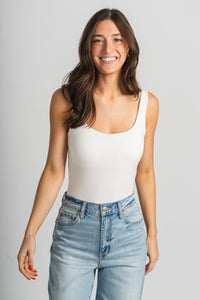 Square neck bodysuit ivory - Cute bodysuit - Trendy Bodysuits at Lush Fashion Lounge Boutique in Oklahoma City