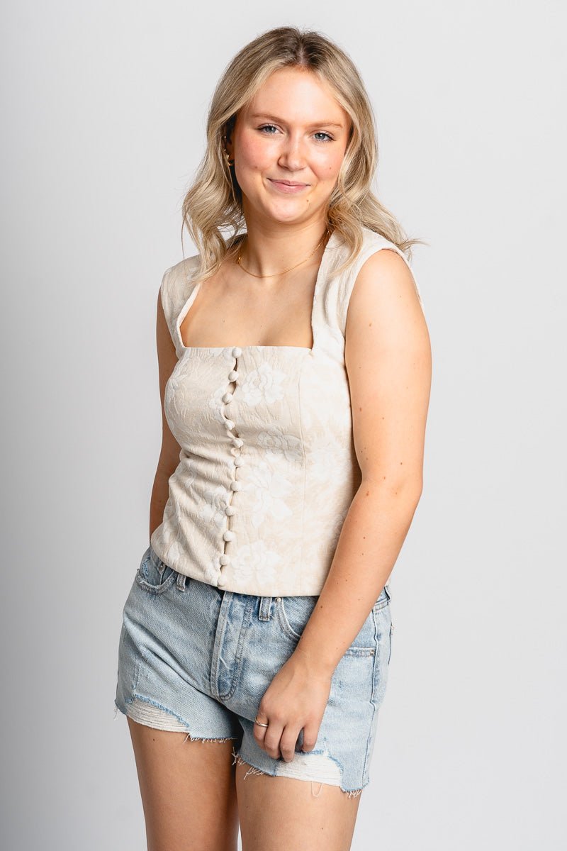 Floral jacquard top oatmeal