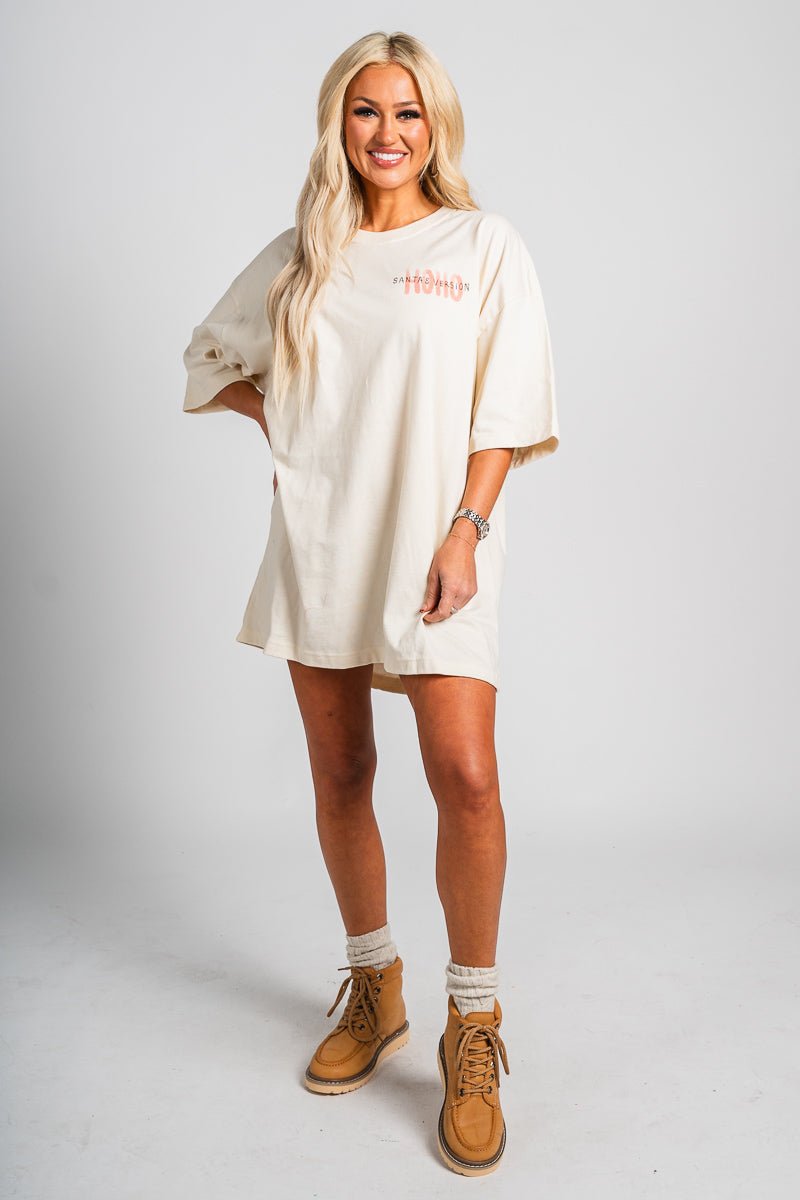 Ho Ho Ho Santa's version oversized t-shirt off white - Exclusive Collection of Holiday Inspired T-Shirts and Hoodies at Lush Fashion Lounge Boutique in Oklahoma City