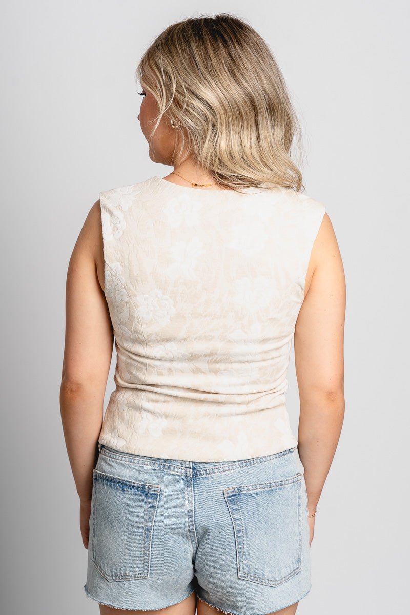 Floral jacquard top oatmeal