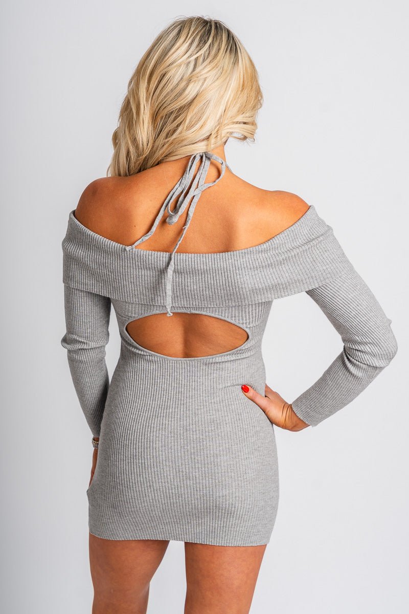 Off shoulder cut out dress heather grey