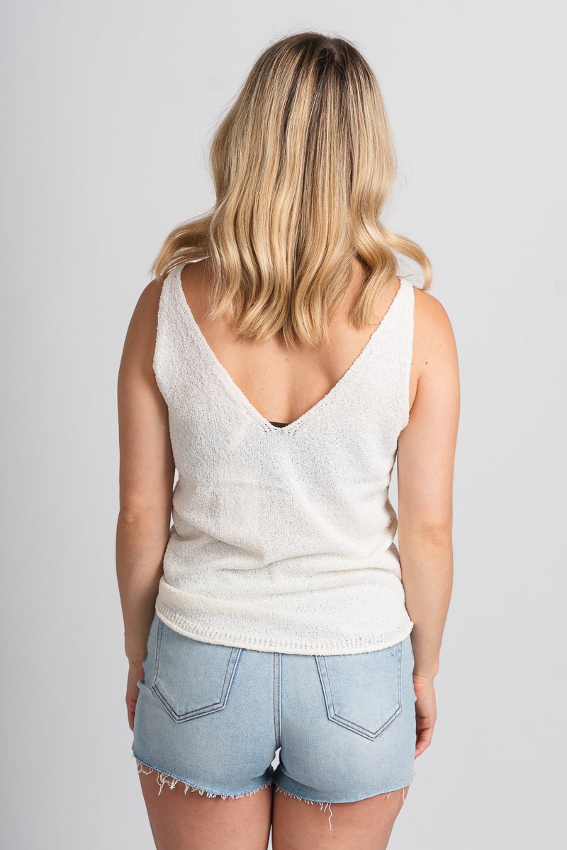 Sweater tank top ivory Stylish Tank Top - Womens Fashion Tank Tops at Lush Fashion Lounge Boutique in Oklahoma City