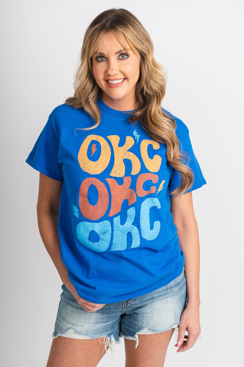 OKC repeater stars thrifted t-shirt blue - Trendy OKC Apparel at Lush Fashion Lounge Boutique in Oklahoma City