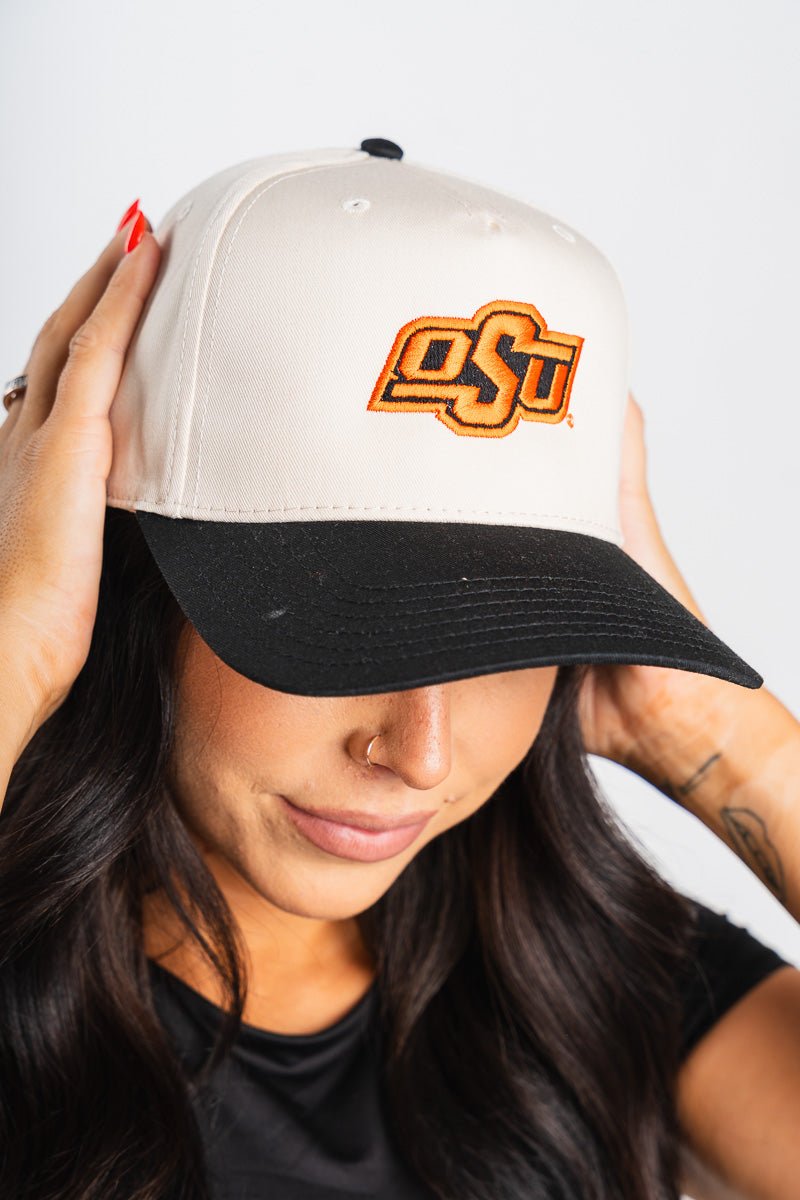 OSU OSU logo two tone hat natural/black Hat | Lush Fashion Lounge Trendy Oklahoma State Cowboys Apparel & Cute Gameday T-Shirts