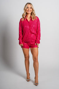 Sequin button up top fuchsia - Affordable New Year's Eve Party Outfits at Lush Fashion Lounge Boutique in Oklahoma City