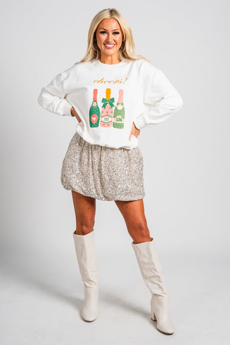 Cheers champagne sweatshirt white - Exclusive Collection of Holiday Inspired T-Shirts and Hoodies at Lush Fashion Lounge Boutique in Oklahoma City