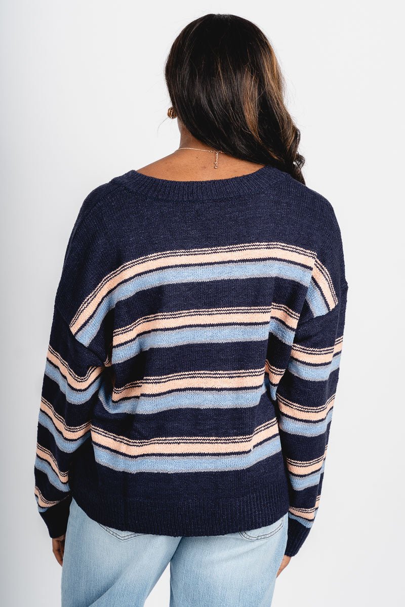 V-neck striped sweater navy multi