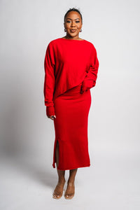 Sweater midi skirt red - Trendy Sweaters | Cute Pullover Sweaters at Lush Fashion Lounge Boutique in Oklahoma City