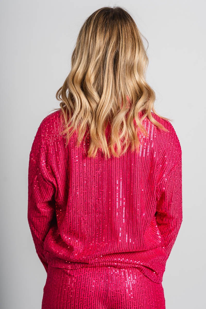 Sequin button up top fuchsia