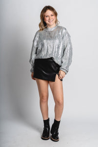 Metallic sweater silver - Trendy Sweaters | Cute Pullover Sweaters at Lush Fashion Lounge Boutique in Oklahoma City