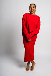 Sweater midi skirt red – Unique Sweaters | Lounging Sweaters and Womens Fashion Sweaters at Lush Fashion Lounge Boutique in Oklahoma City