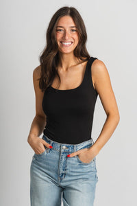 Square neck bodysuit black - Cute bodysuit - Trendy Bodysuits at Lush Fashion Lounge Boutique in Oklahoma City