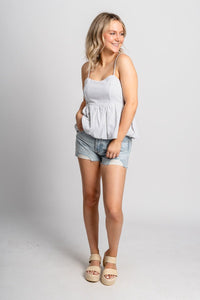 Striped peplum tank top white - Trendy Tank Top - Fashion Tank Tops at Lush Fashion Lounge Boutique in Oklahoma City