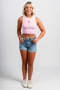 Cherry embroidered micro tank top pink Stylish tank - Womens Fashion Tank Tops at Lush Fashion Lounge Boutique in Oklahoma City