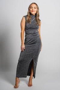 Mock neck shimmer top black/silver - Affordable New Year's Eve Party Outfits at Lush Fashion Lounge Boutique in Oklahoma City