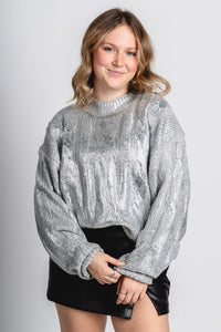 Metallic sweater silver – Boutique Sweaters | Fashionable Sweaters at Lush Fashion Lounge Boutique in Oklahoma City