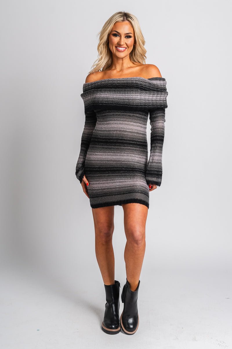 Off shoulder sweater dress black - Trendy dress - Fashion Dresses at Lush Fashion Lounge Boutique in Oklahoma City