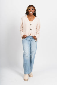 Button down sweater cardigan oatmeal - Trendy Cardigan - Fashion Cardigans & Cute Kimonos at Lush Fashion Lounge Boutique in Oklahoma City