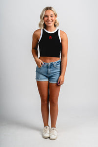 Cherry embroidered micro tank top black - Trendy tank - Fashion Tank Tops at Lush Fashion Lounge Boutique in Oklahoma City