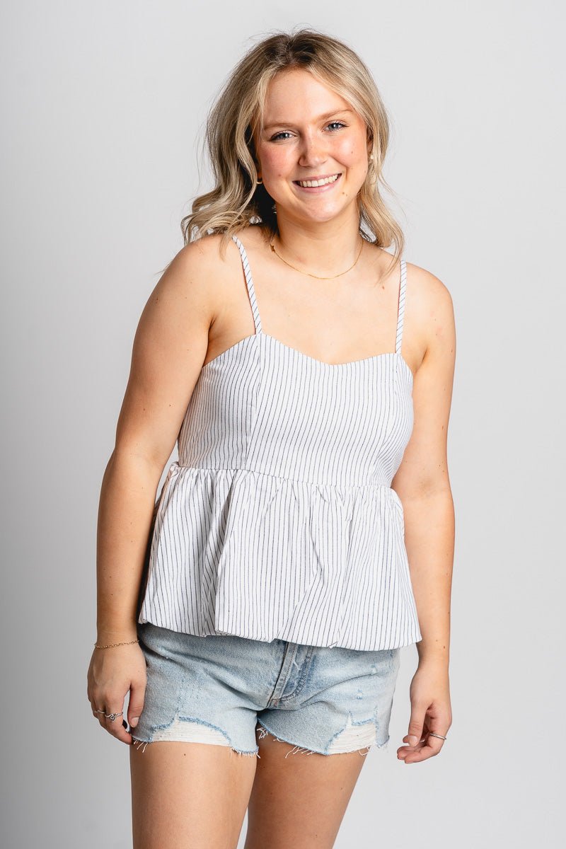 Striped peplum tank top white - Affordable Tank Top - Boutique Tank Tops at Lush Fashion Lounge Boutique in Oklahoma City