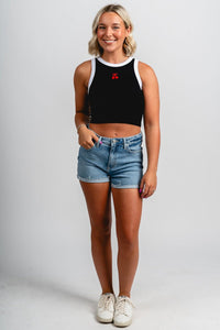 Cherry embroidered micro tank top black Stylish tank - Womens Fashion Tank Tops at Lush Fashion Lounge Boutique in Oklahoma City
