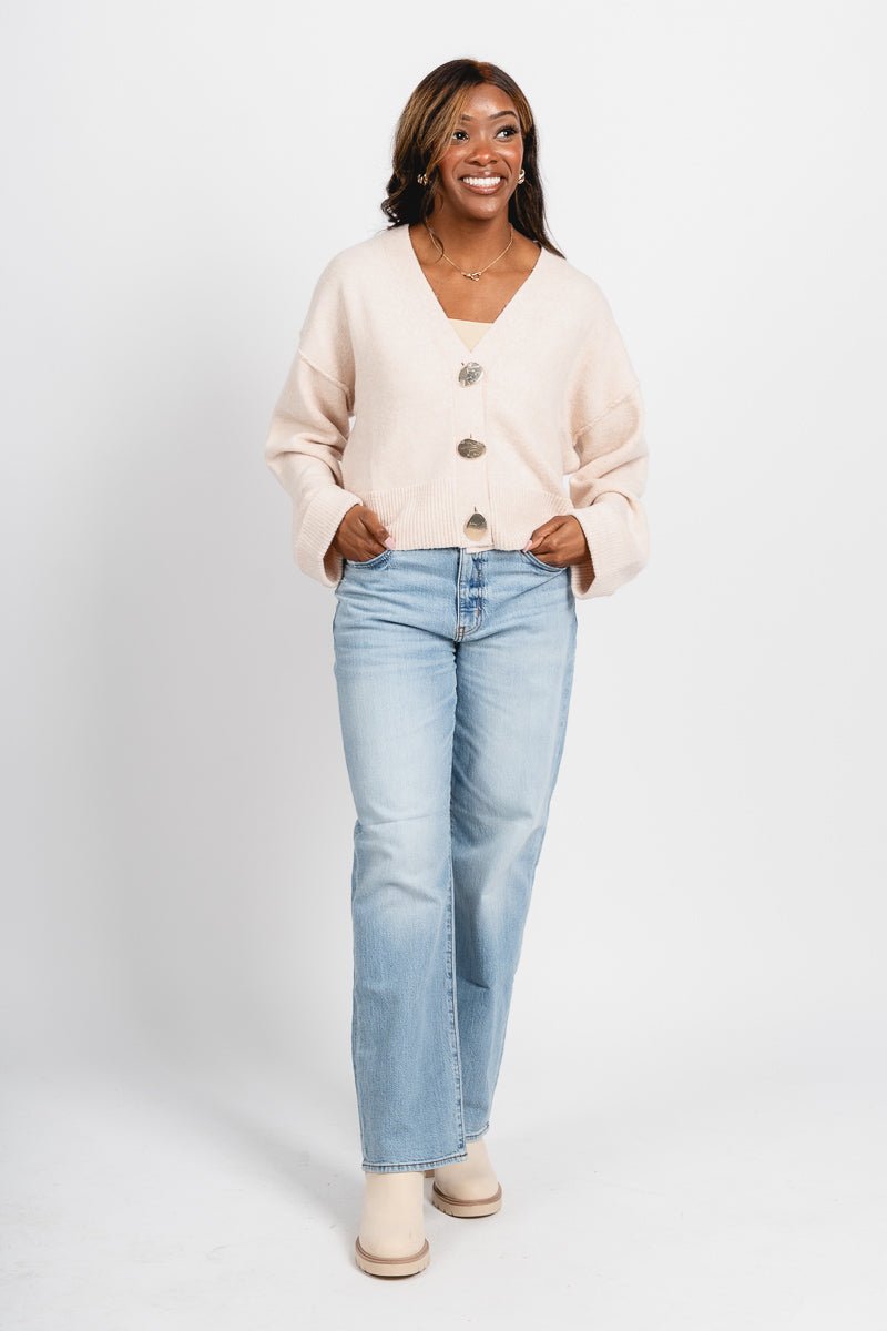 Button down sweater cardigan oatmeal – Unique Sweaters | Lounging Sweaters and Womens Fashion Sweaters at Lush Fashion Lounge Boutique in Oklahoma City