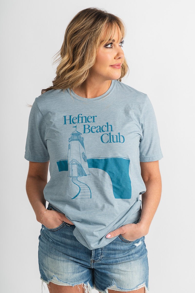 Hefner beach club Oklahoma t-shirt stone denim