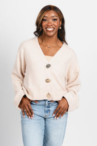 Button down sweater cardigan oatmeal - Cute Cardigan - Trendy Cardigans & Stylish Kimonos at Lush Fashion Lounge Boutique in Oklahoma City