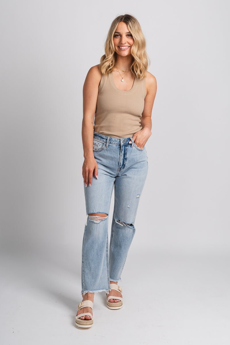 Flying Monkey high rise relaxed straight jeans flexible | Lush Fashion Lounge: boutique women's jeans, fashion jeans for women, affordable fashion jeans, cute boutique jeans