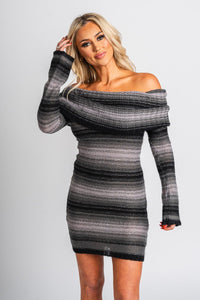 Off shoulder sweater dress black - Affordable dress - Boutique Dresses at Lush Fashion Lounge Boutique in Oklahoma City