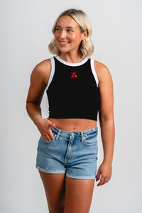 Cherry embroidered micro tank top black - Cute tank - Trendy Tank Tops at Lush Fashion Lounge Boutique in Oklahoma City
