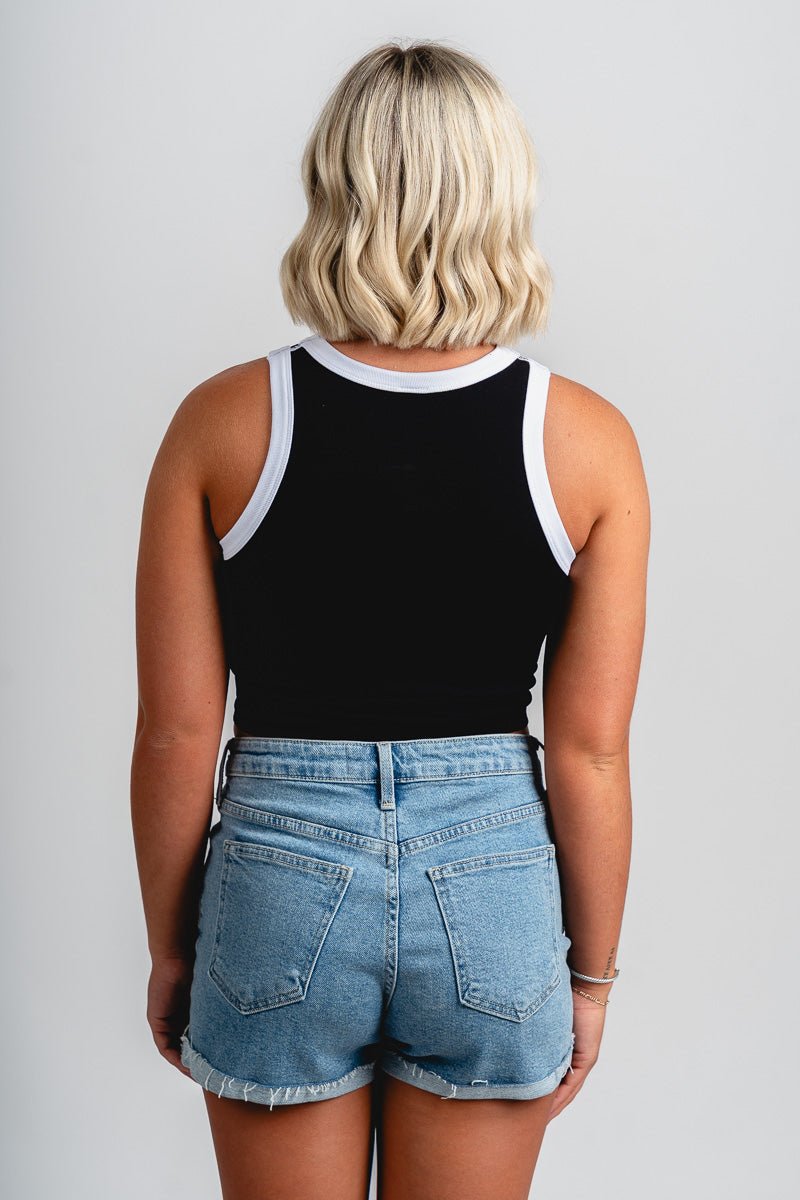 Cherry embroidered micro tank top black