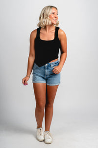 Asymmetrical hem tank top black - Trendy Tank Top - Fashion Tank Tops at Lush Fashion Lounge Boutique in Oklahoma City