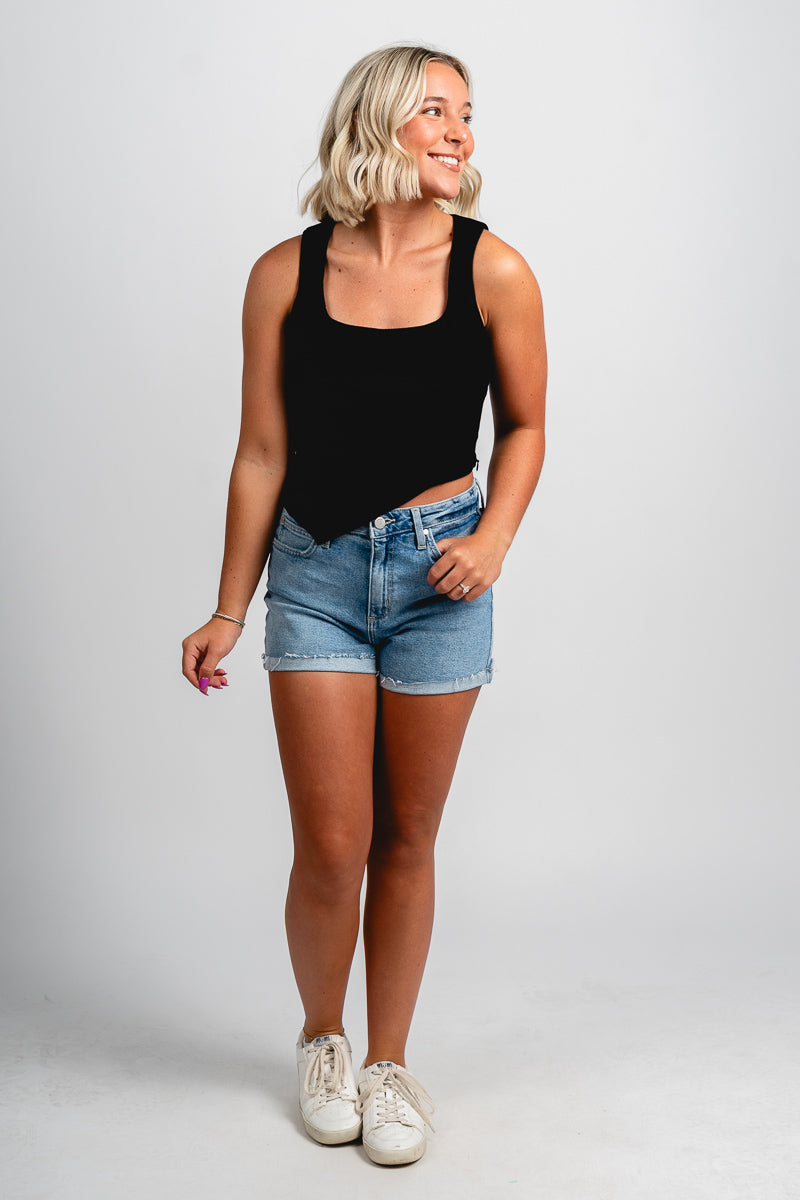 Asymmetrical hem tank top black - Trendy Tank Top - Fashion Tank Tops at Lush Fashion Lounge Boutique in Oklahoma City