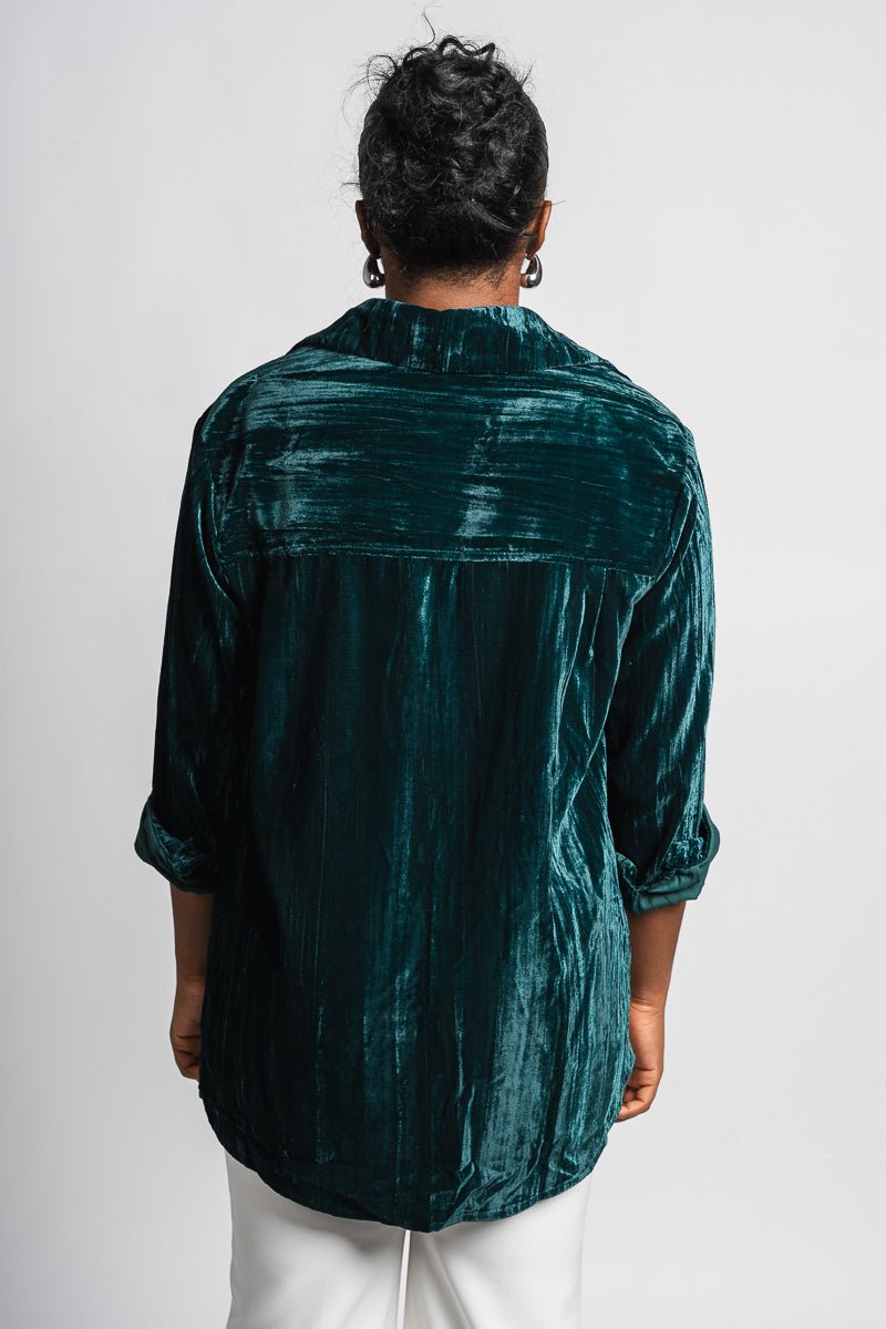 Velvet button down shirt hunter green